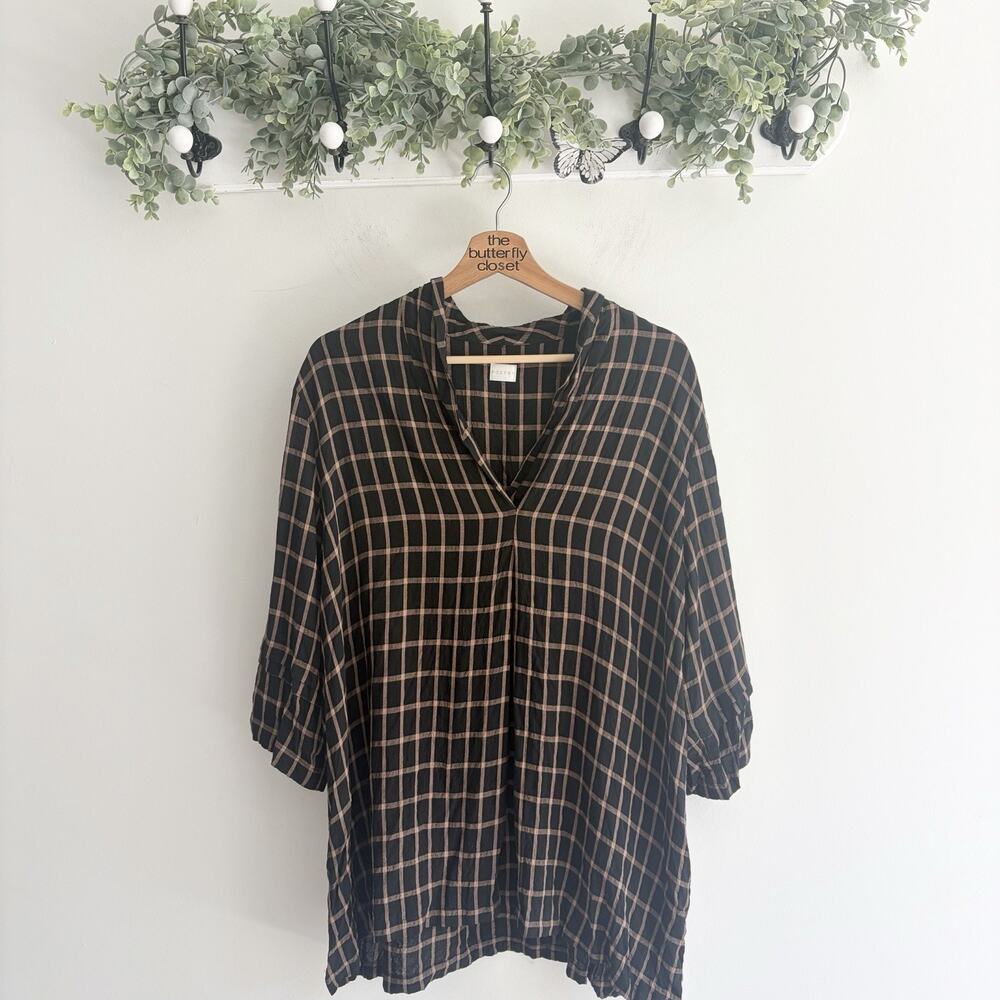 Poetry Brown And Black V Neck Long Sleeve Tunic Size 16 15 5697